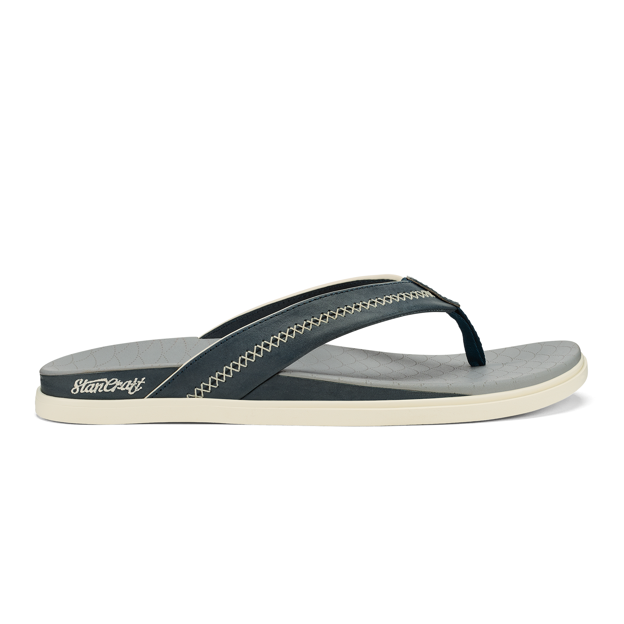 Olukai Shoreline Stormy Blue Pale Grey Men s Exclusive Italian Leather Sandals Premium Hawaiian Footwear Comfortable Everyday Walking Shoes