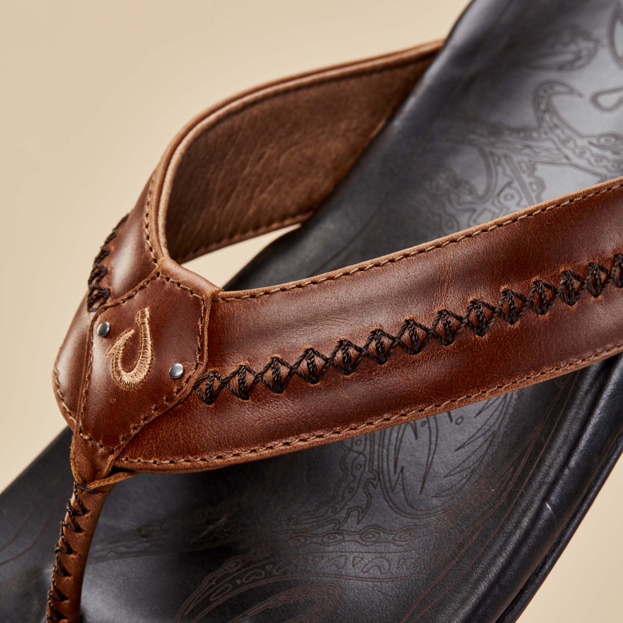 Mea Ola Men's Leather Sandals - Tan / Dark Java | OluKai