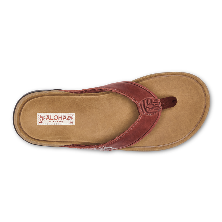Tuahine Men's Waterproof Leather Beach Sandals - Red Ochre / Tan