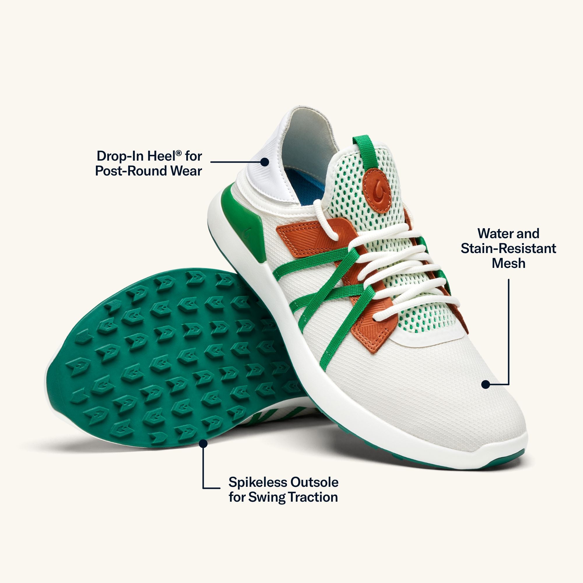 Manele Men's Breathable Golf Shoes - White / Bamboo | OluKai