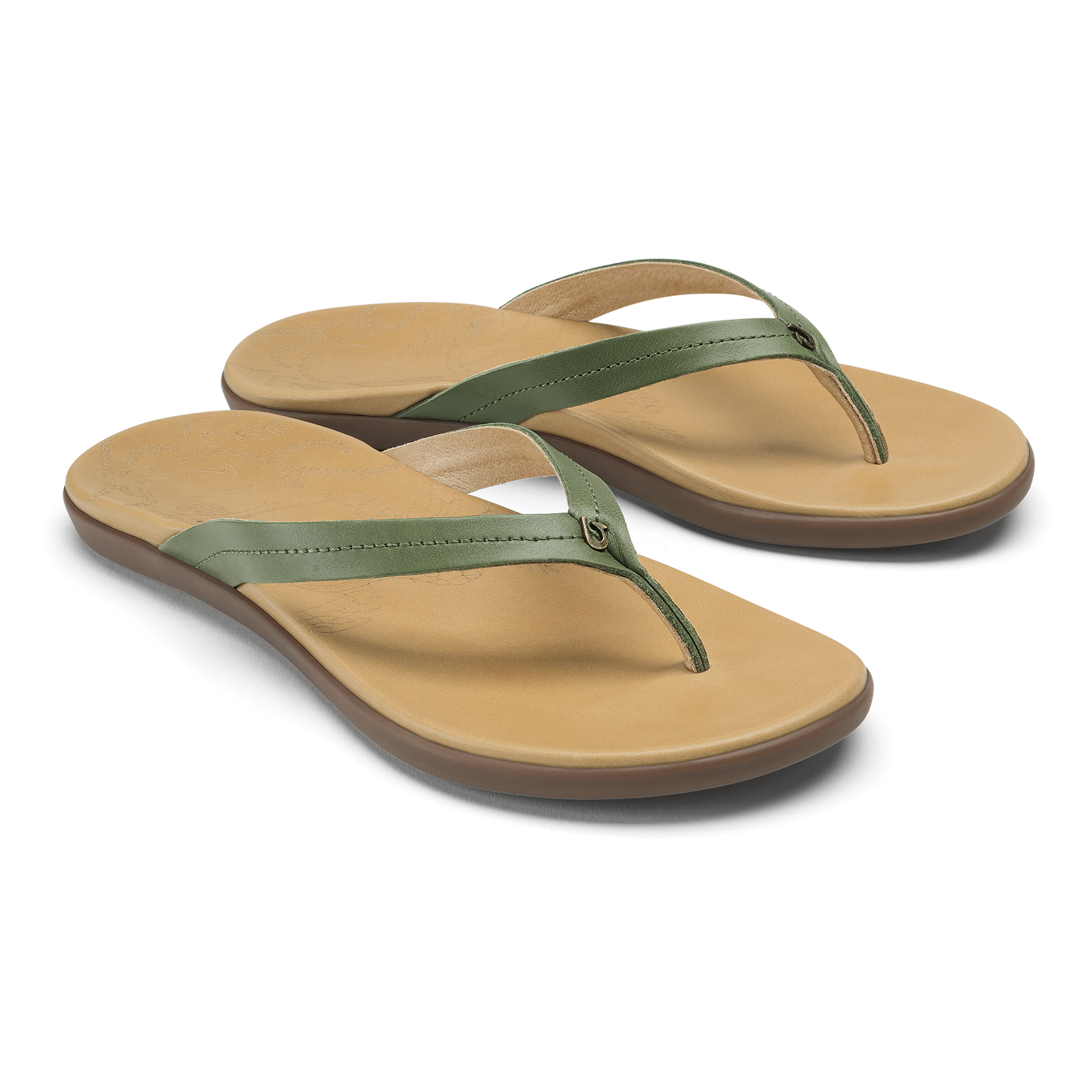 Honu Women's Leather Sandals - Green Olive / Golden Sand | OluKai