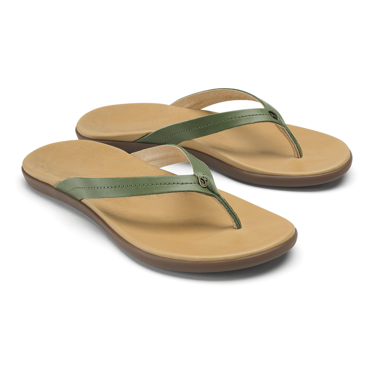 Honu Women's Leather Sandals - Green Olive / Golden Sand | OluKai