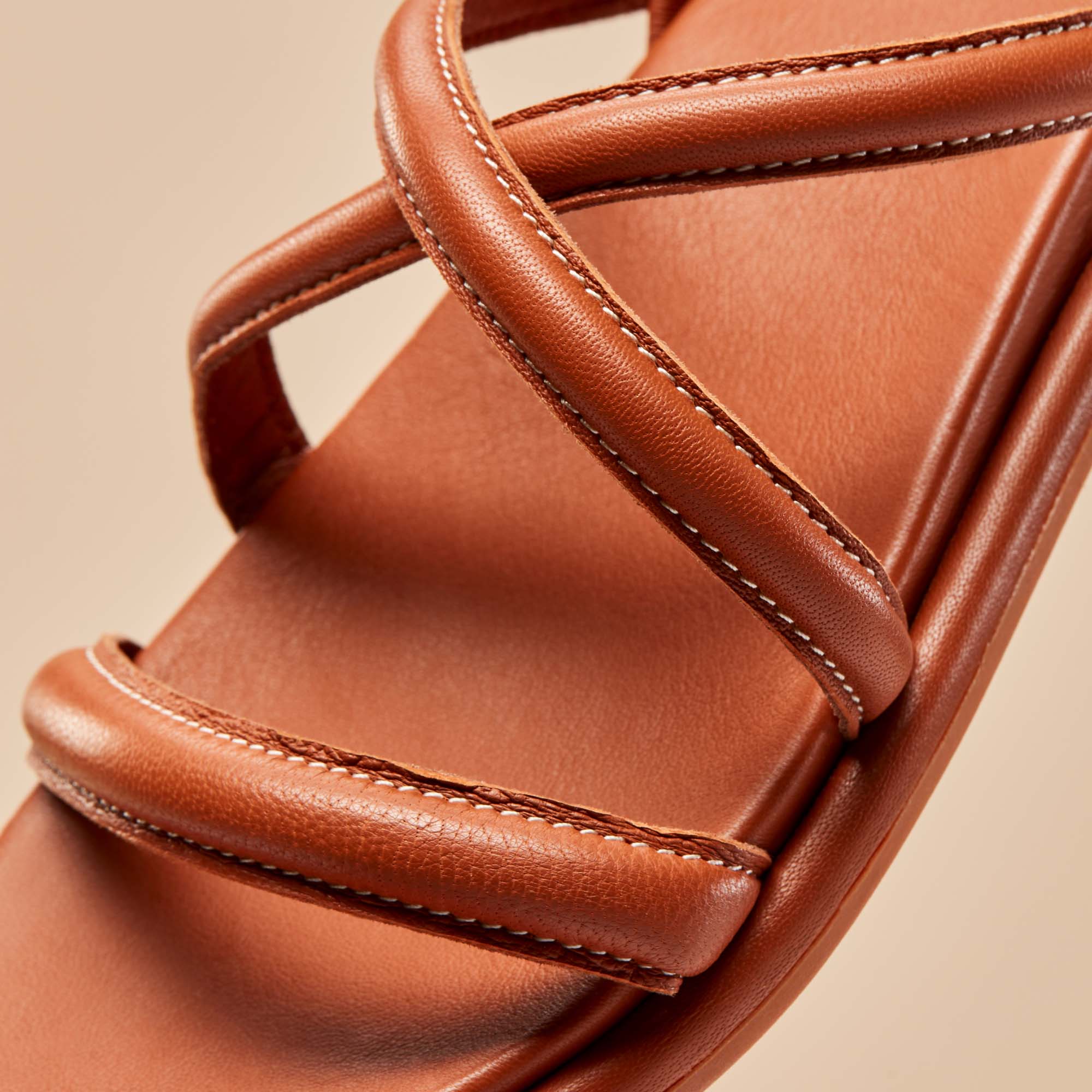 Women's Cognac Manmade Keetton Flat Sandal with Faux Leather Straps