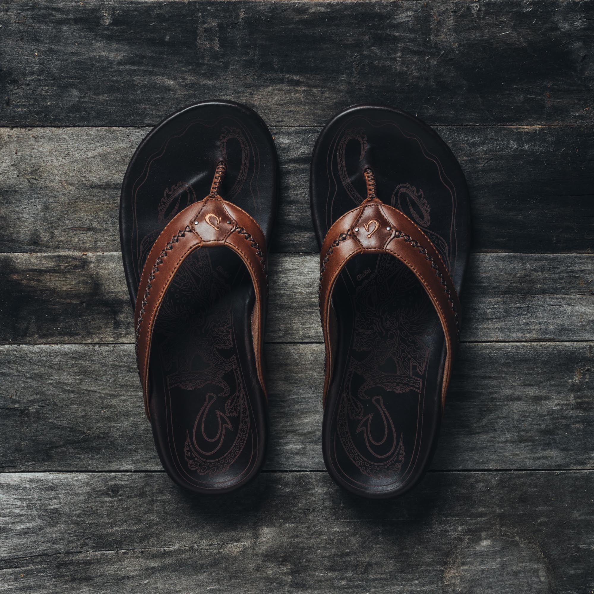 Mea Ola Men's Leather Beach Sandals - Dark Java | OluKai