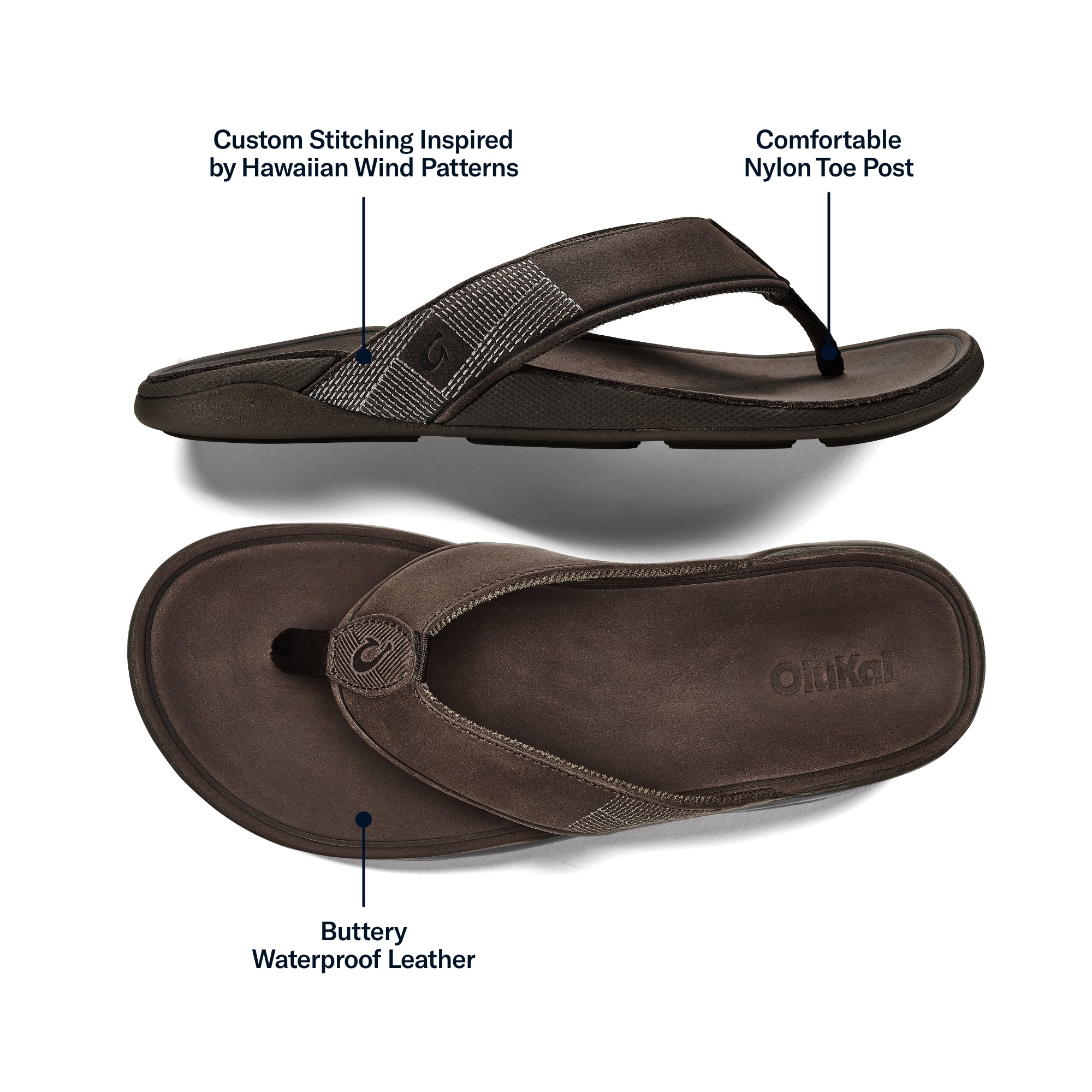 Tuahine Men's Waterproof Leather Beach Sandals - Dark Wood | OluKai