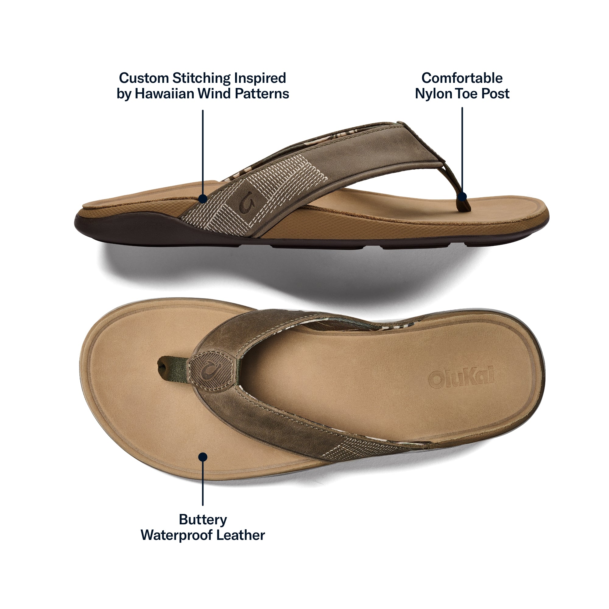 Tuahine Men's Waterproof Leather Beach Sandals - Hunter | OluKai