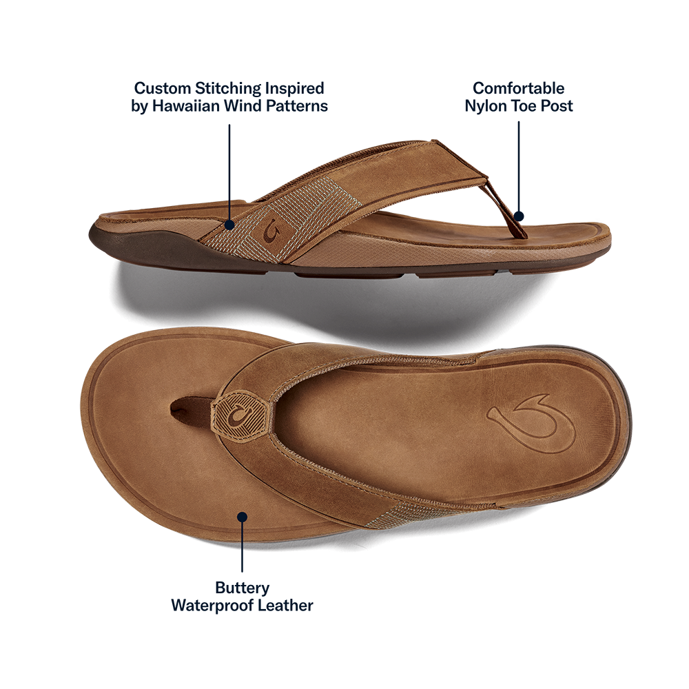 Tuahine Men's Waterproof Leather Beach Sandals - Toffee | OluKai