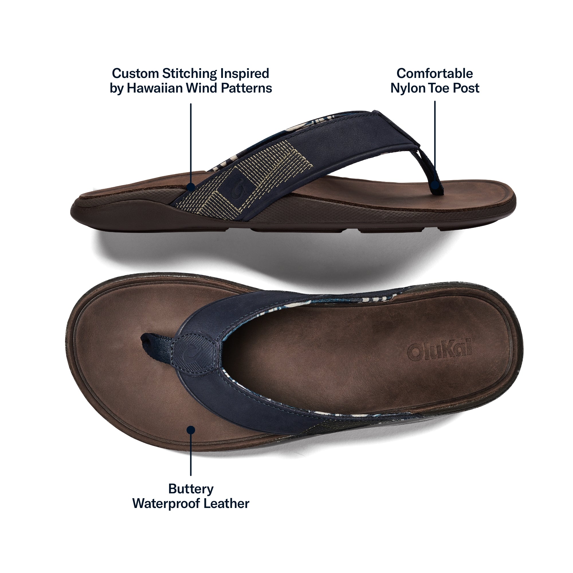 Tuahine Men's Waterproof Leather Beach Sandals - Trench Blue | OluKai