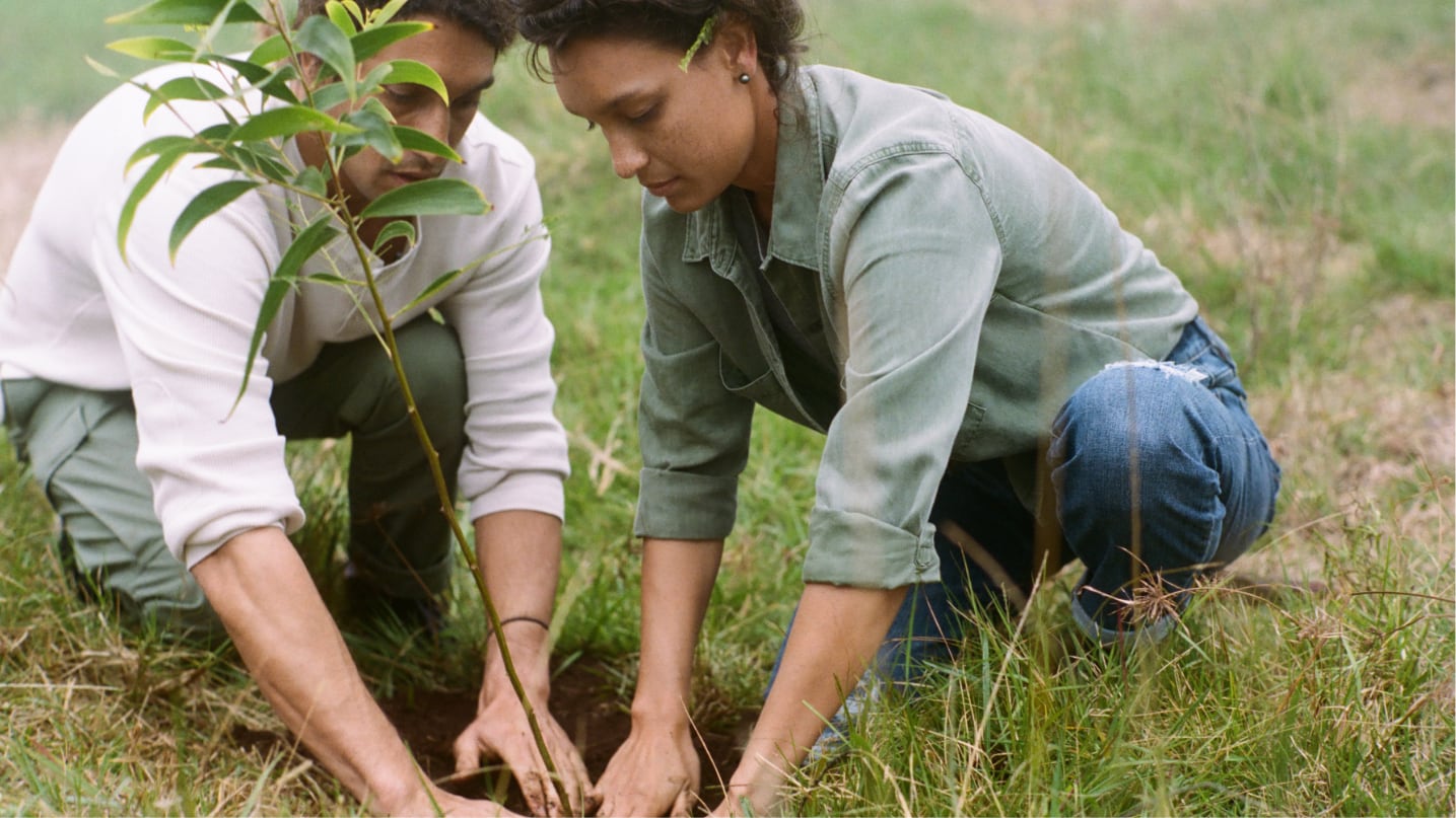 Man and Woman planting seeds.