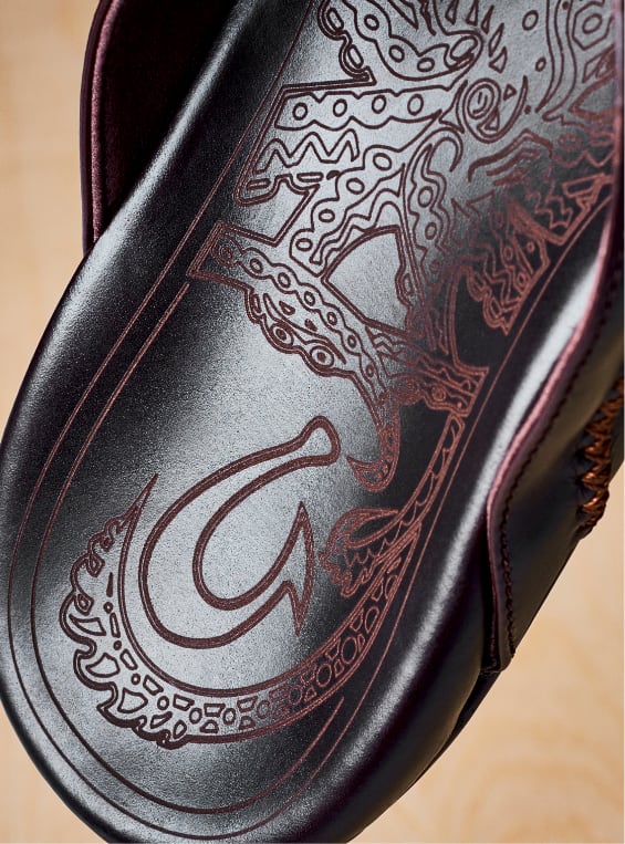 Olukai sandal close up of insole artwork