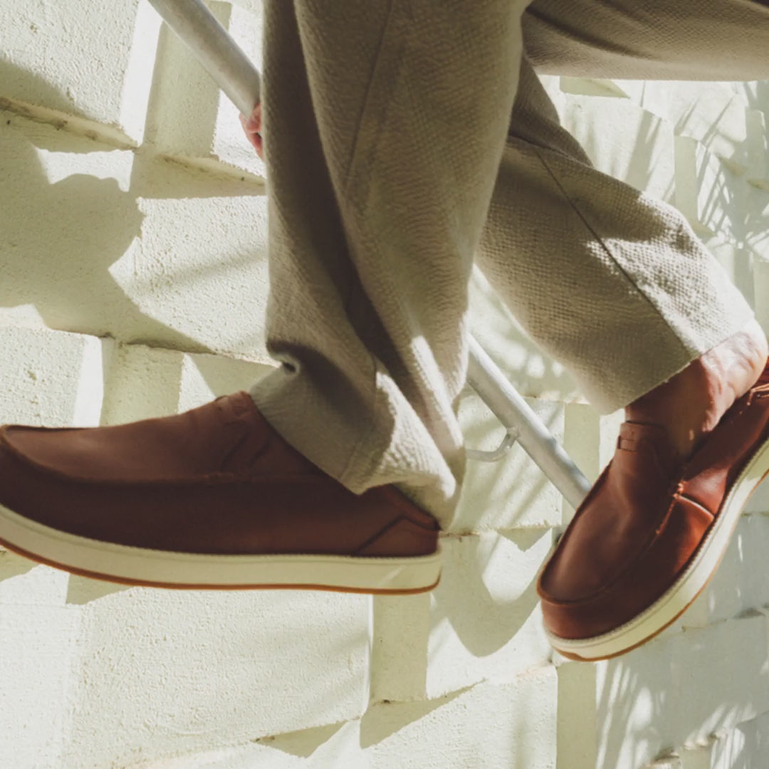 Kākaha Nia Men's Leather Slip-On Shoes - Fox | OluKai