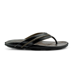 OluKai Mea Ola - Black | Men's Leather Beach Sandals