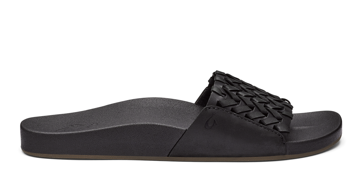 Kāmola Women’s Leather Slide Sandals Black OluKai